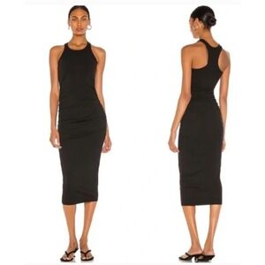 Michael Stars Vivian Midi Dress Womens XL Black Racerback Rushed Minimalist